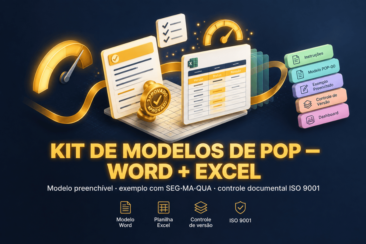 Crie Procedimentos Operacionais Padrão (POP) em Word e Excel preenchíveis, prontos para uso em até 20 minutos. O kit inclui modelos com instruções passo a passo, orientações de segurança e exemplos práticos para padronizar e auditá-los na ISO 9001.